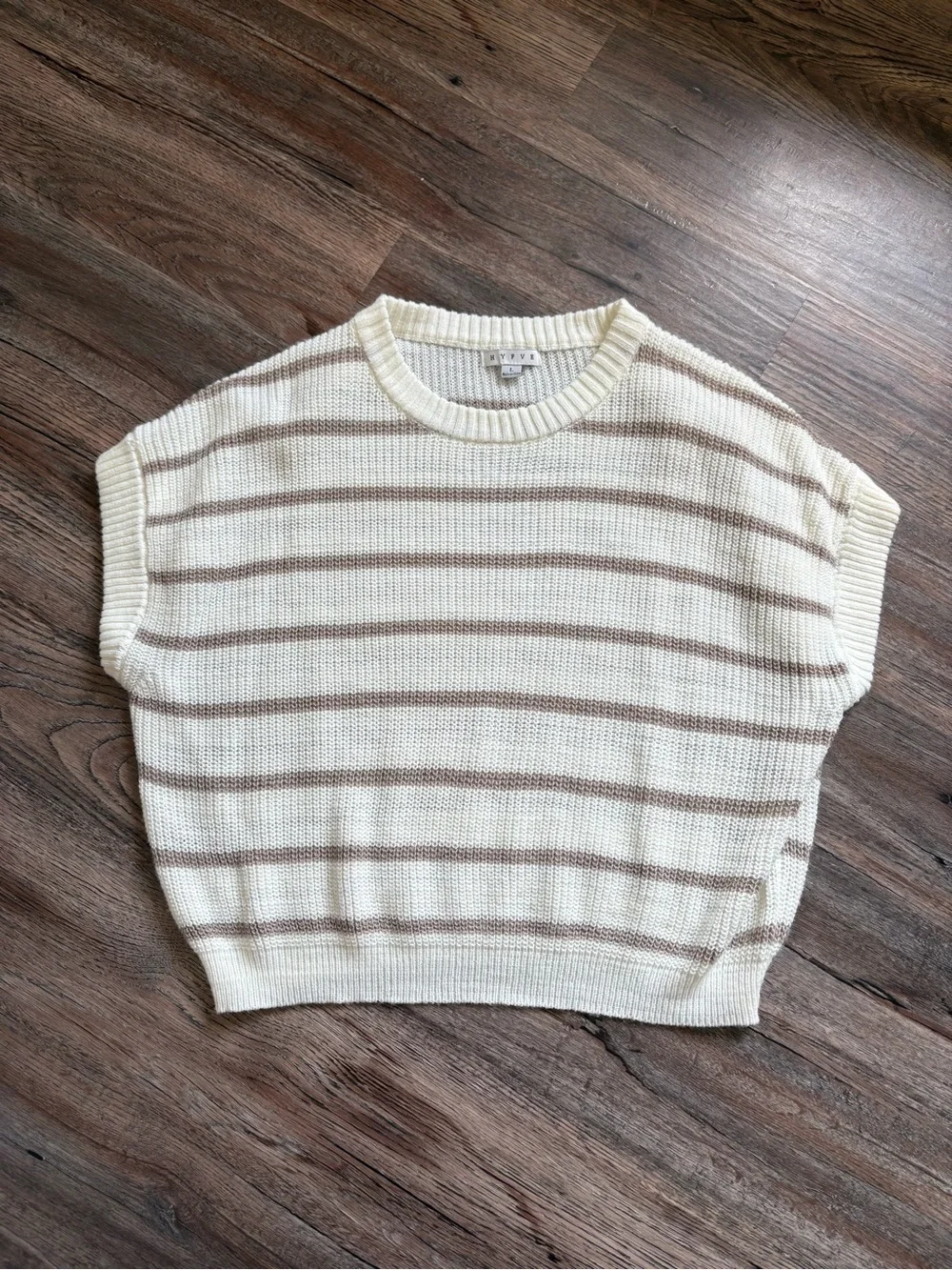 HYFVE Cream & Taupe Striped Crewneck Sweater